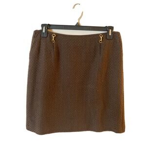 Elizabeth McKay Brown Wool Skirt Tweed Gold Horsebit sz 12 English Country Horse